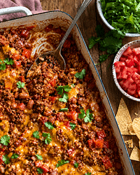 ground beef taco casserole with sides