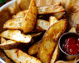 crispy wedges with ketchup