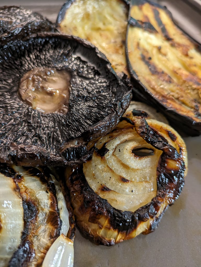 grilled mushrooms, vidalia onions and squash