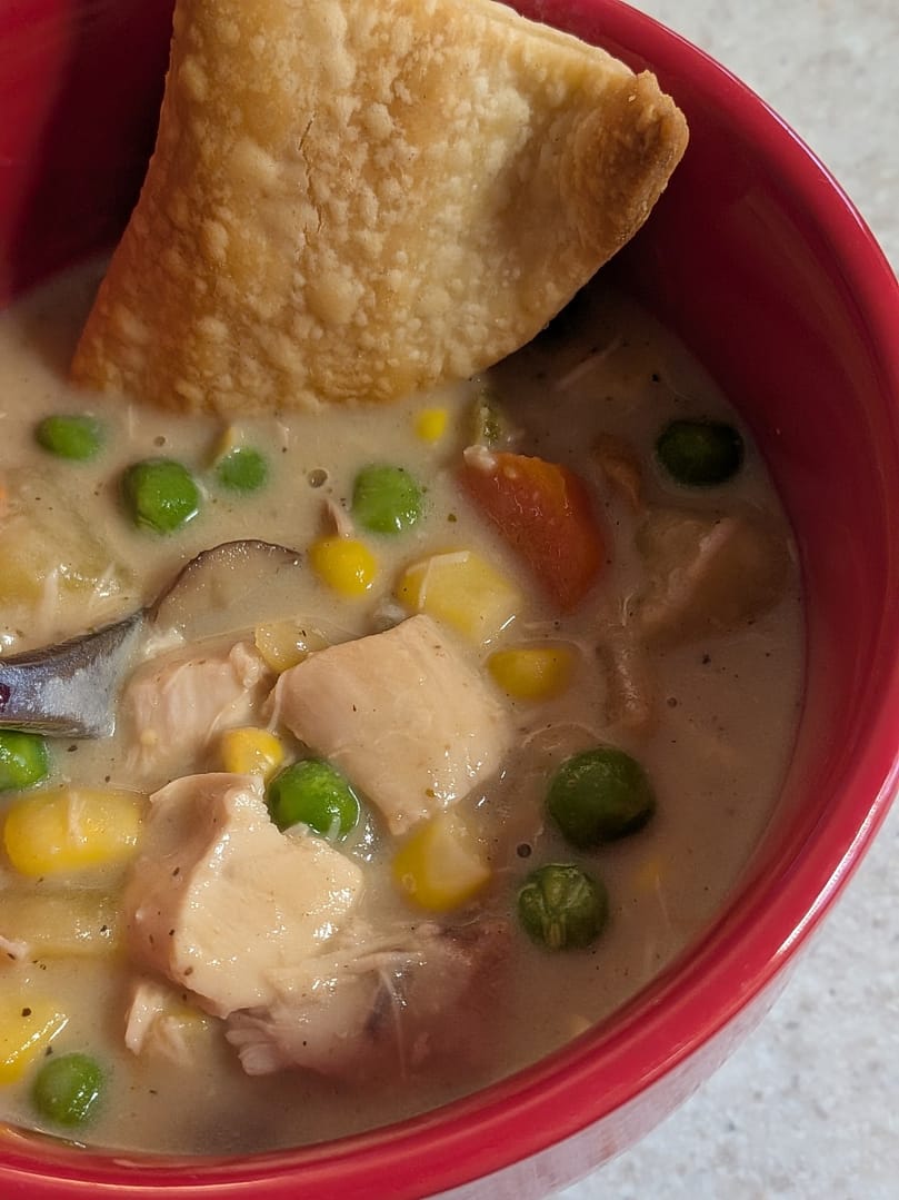 chicken pot pie soup with pie crust wedges