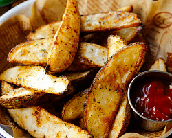 crispy wedges with ketchup