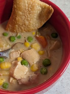 chicken pot pie soup with pie crust wedges