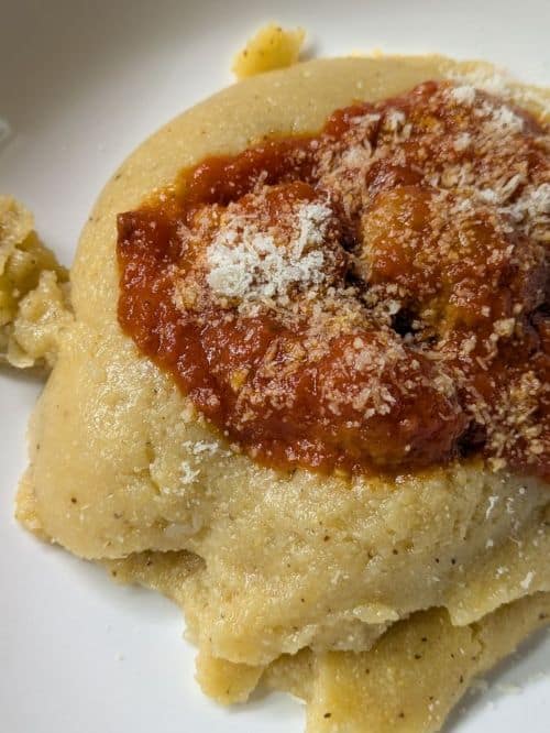 polenta with meatballs and sauce