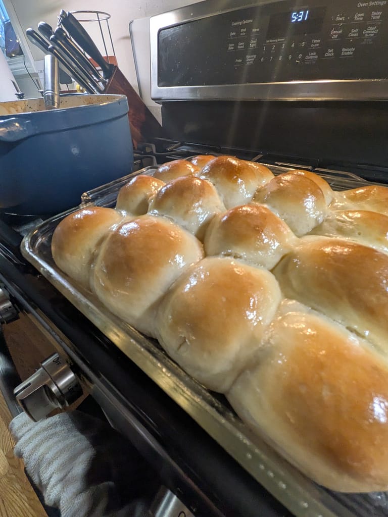 soft dinner rolls out of the oven